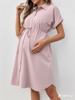 European and American New Maternity Wear Summer Short-Sleeved Button Casual Maternity Dress Fashion Belt Shirt Maternity Dress