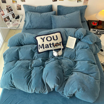 Winter Milk Velvet Bed Four-piece Set Thickened Coral Velvet Double-sided fleece-lined Quilt Cover Flannel Bed Sheet Three-piece Set