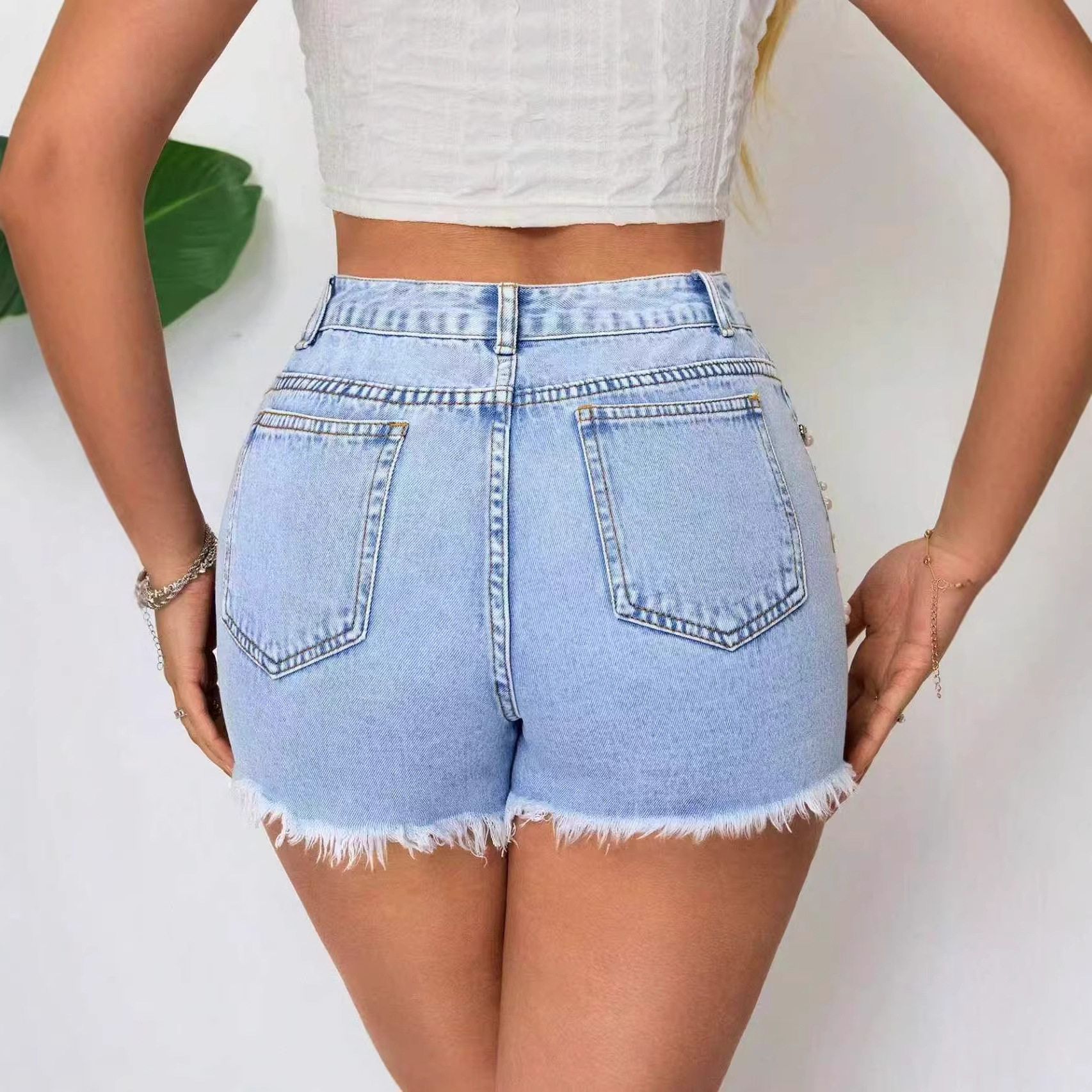 Womens Distressed Denim Shorts Elegant Fashionable Versatile Summer Casual Wear Wholesale Available