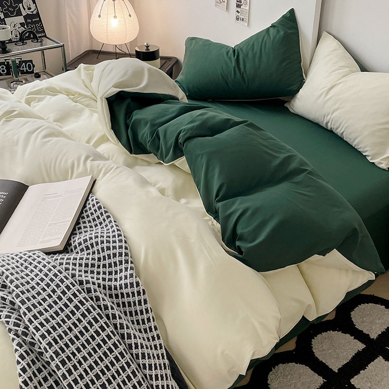 Four Seasons Simple Non-Print Style Skin-Friendly Sanding Four-Piece Set Student Three-Piece Set Bed Sheet Three-Piece Set Soft and Comfortable