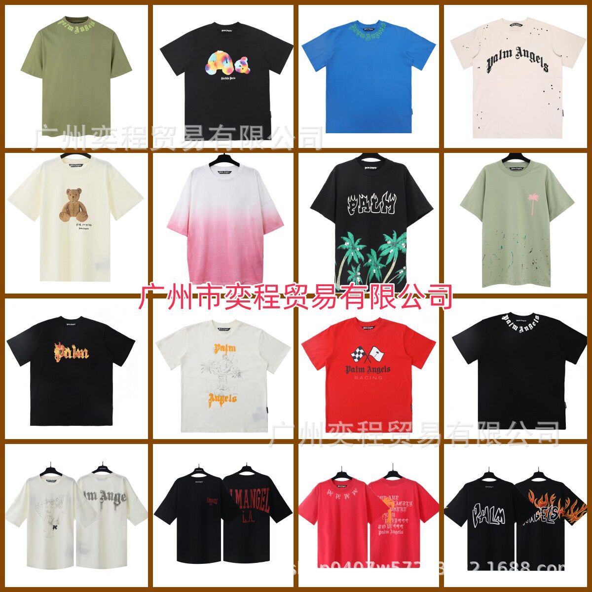 Pa ขายส่งข้ามพรมแดน แบรนด์อินเทรนด์ ลายพระนางฟ้า ต้นมะพร้าว ไฟ โลโก้ตัวอักษร กราฟฟิตี้ พร้อมลายสีกระเด็น เสื้อยืดแขนสั้น ชุดคู่รัก