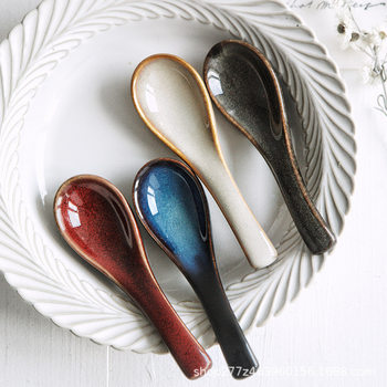 European Kiln-Turned Ceramic Spoon Household Soup Small Spoon Restaurant Creative Stew Cup Dessert Spoon Kitchen Supplies