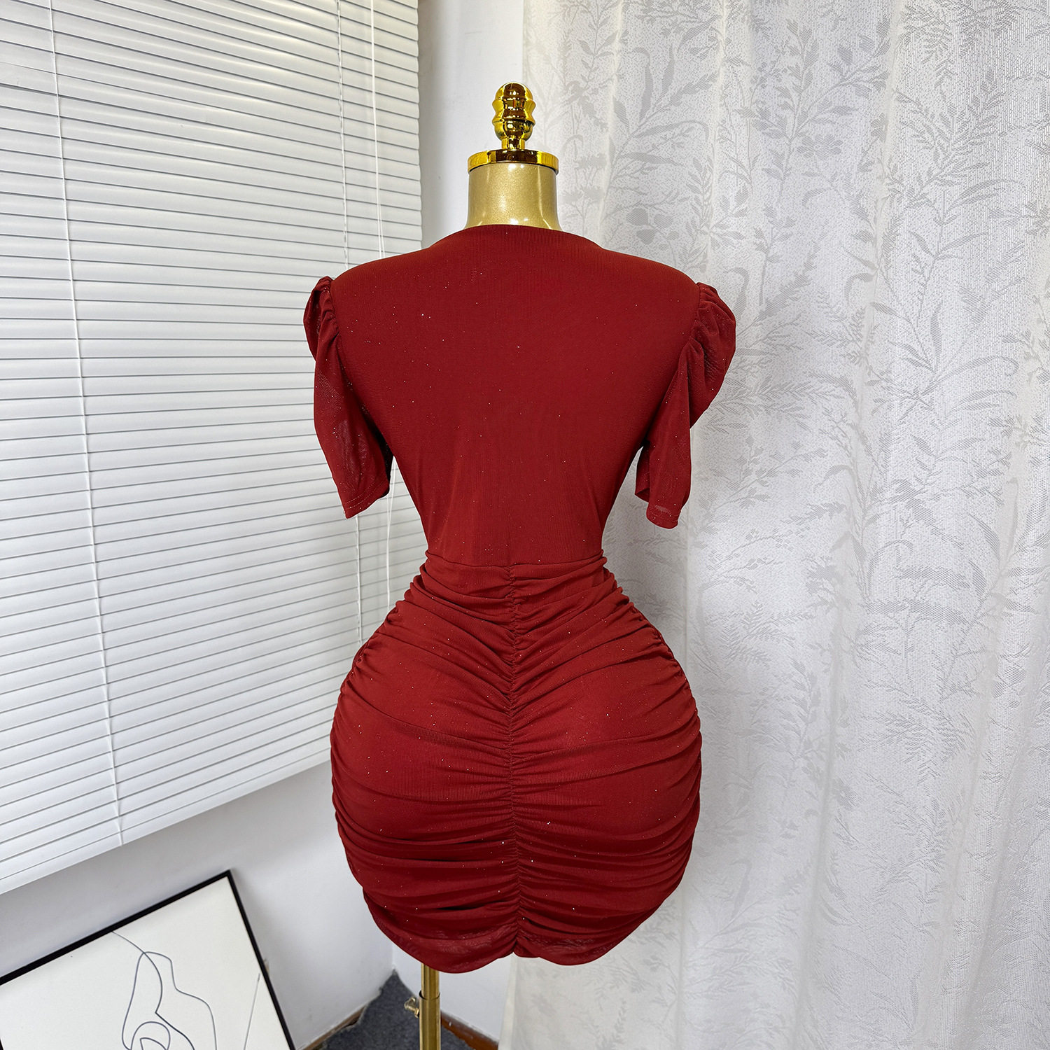 Summer Womens Bodycon Dress Sexy Slim Fit Sheer Mesh Ruffled Design Elegant Evening Wear Wholesale Available