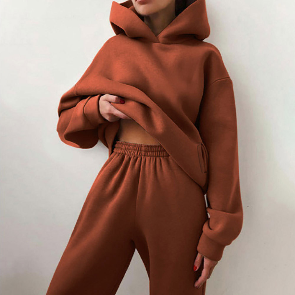 Hooded Sweatshirt and Pants Set for Women Solid Color Casual Outfit Spring Fashion