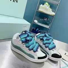 New Cross-border Lanvin CURB Sneakers Unisex Leather Patchwork Lace-up Casual Retro Skate Shoes Dad Shoes