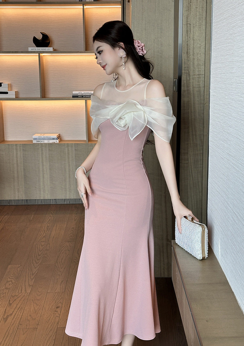 Đầm maxi nữ thắt eo tay lỡ cổ tròn dáng chữ A — [Hồng] chi tiết 5