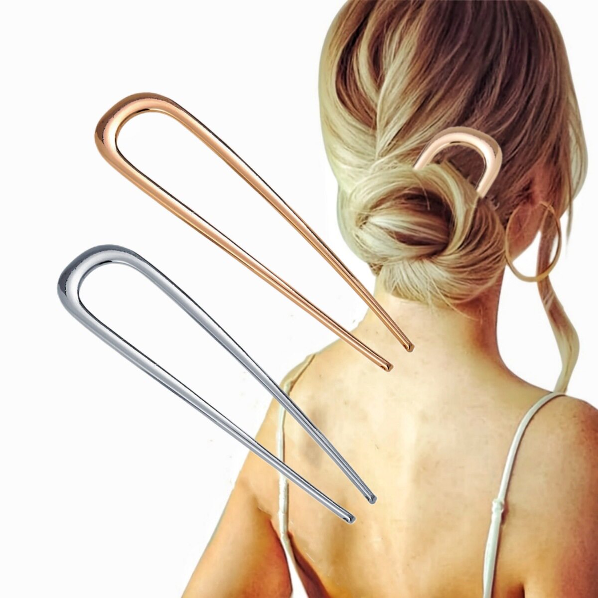 U-shaped double-plug hairpin hair fork women's simple modern metal coiled hair clasp ball head alloy hair pin female