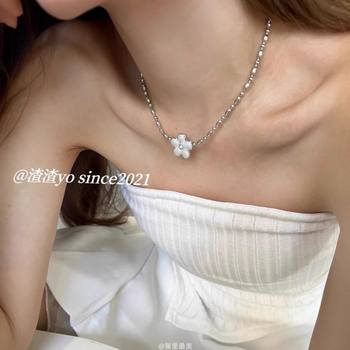 Slag Yo Korean-Series Glaze Small Flowers Sweet Design Diamond-Set Rice Beads Beaded Necklace Niche Clavicle Chain