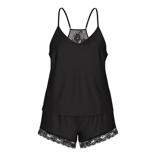 2024 New Ice Silk Pajamas Women's Summer Sling Shorts Home Clothes Lace Stitching Set 3149