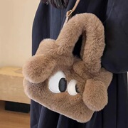 Big-eyed Dog Fleece Bag 2025 New Cute Cartoon Ladies Portable Small Square Bag Large Capacity Shoulder Crossbody Bag