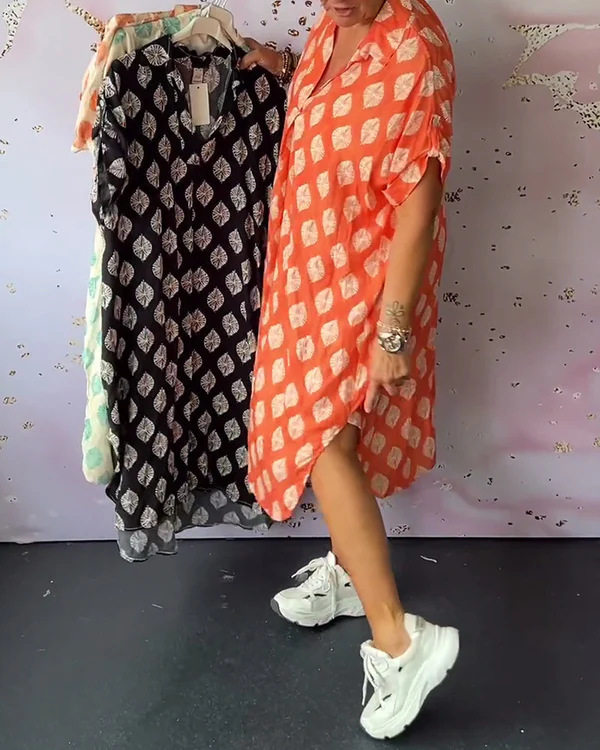 Summer Floral Print V Neck Short Sleeve Dress Loose Fit Trendy Design Womens Fashion Perfect for Casual Outings