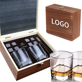 Square Glass Wine Set Cross-Border Whiskey Ice Wine Stone Wooden Box Natural Granite Cooling Stone Set
