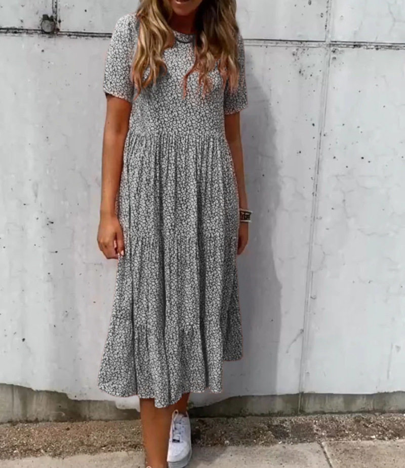 Floral Print Short Sleeve Dress Round Neck Summer Style Casual Wear Wholesale Available low MOQ