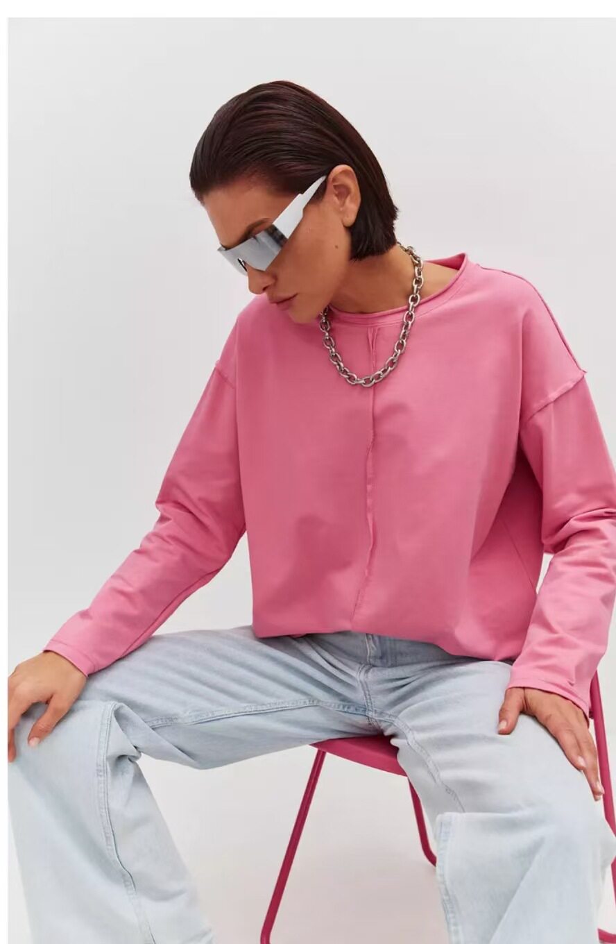 Womens Loose Fit Distressed Cotton Long Sleeve T Shirt Soft Knit Fabric Casual Style Spring Summer Wear Wholesale