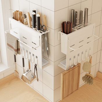 Kitchen Knife Holder Storage Rack Punch-Free Chopsticks Holder Wall-Mounted Multi-Function Integrated Kitchen Knife Storage Rack