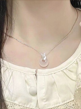 蝴蝶平安扣项链女复古新中式玉石吊坠甜美气质ins轻奢小众设计感