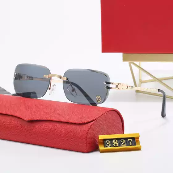 25 New European and American Curved Lens Leopard Head Metal Frameless Edge-Cut High-End Sunglasses Special-Shaped Mirror 6762 New