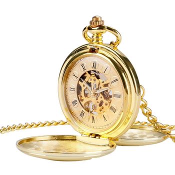 Metal White Polished Double Open Cover Mechanical Pocket Watch Retro Glossy Student Gift Commemorative Pocket Watch