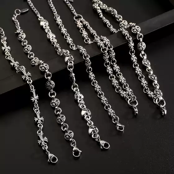 Retro Cross Flower Bracelet Mixed Retro Hip Hop Men and Women Couple Old All-match Cross Clavicle Chain