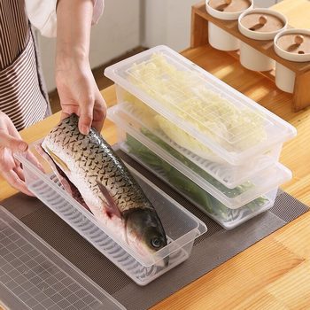 Kitchen Fish Plate Transparent Household Rectangular Fish Refrigerator Storage Box with Lid Sealed Refrigeration Box Drain Box