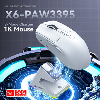 Attack Shark X6 Mouse Lightweight PAW3395 E-sports Game Three-mode Wireless Bluetooth Mouse Charging RGB Base