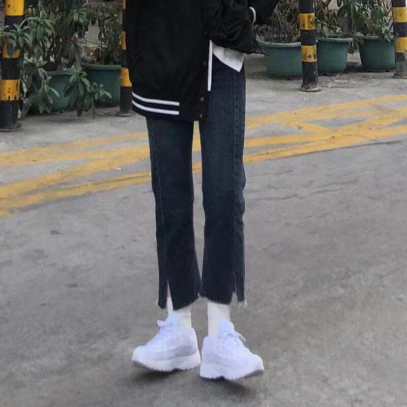 High Waisted Split Hem Jeans for Women Loose Fit Straight Leg Stylish Design Spring Fashion for Students Wholesale