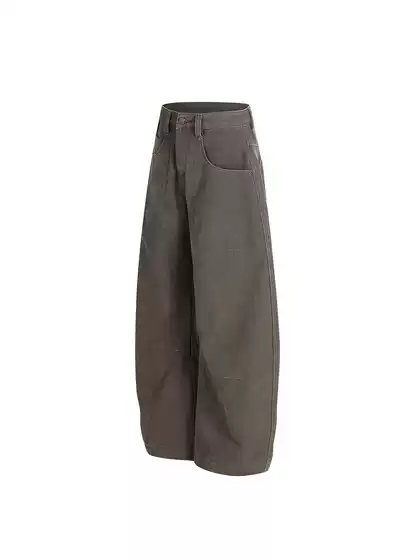 Dc+Z033 American Retro Scimitar Silhouette Work Pants for Men and Women, Washed, Slimming, Drapey Straight-Leg Casual Pants, Trendy Brand