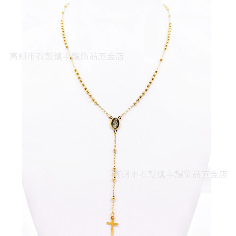 3mm gold clavicle chain stainless steel round bead necklace cross necklace Amazon hot sale jewelry accessories