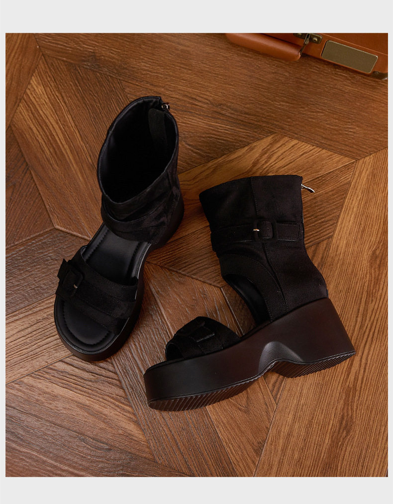Dép sandal nữ quai chữ V đế xuồng cao 8 cm, mũi tròn, phong cách hè 2026 — Đen, Xanh dương chi tiết 18