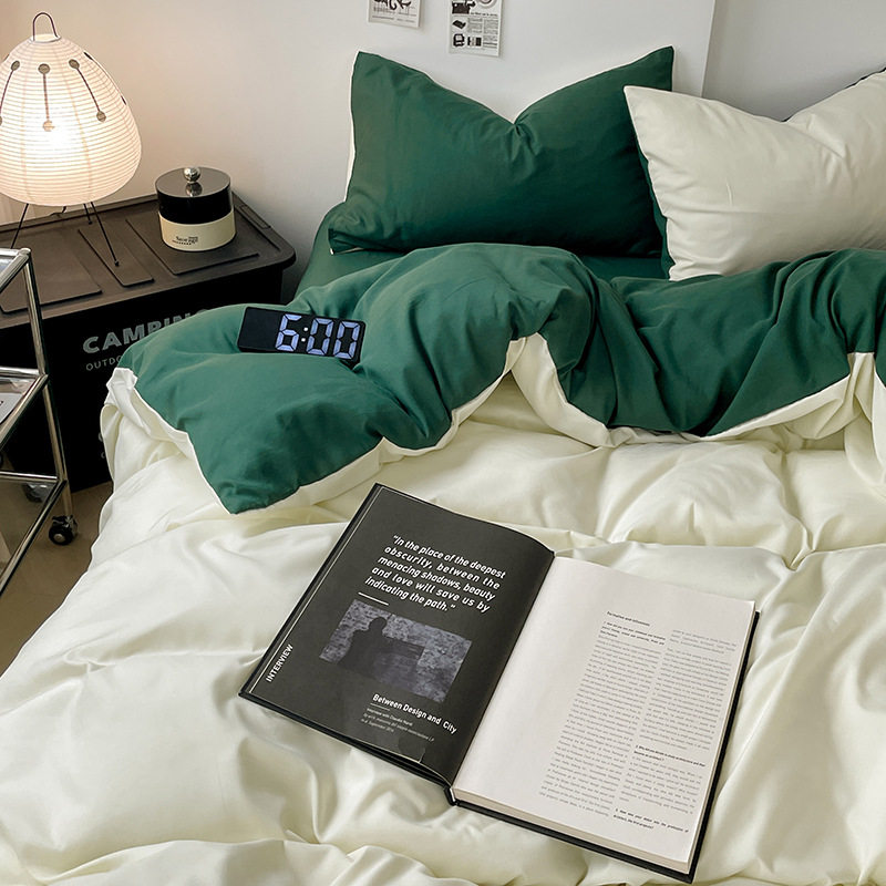 Four Seasons Simple Non-Print Style Skin-Friendly Sanding Four-Piece Set Student Three-Piece Set Bed Sheet Three-Piece Set Soft and Comfortable