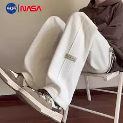 NASA Collaboration White Casual Pants for Men, 2024 New Style, Loose-Fit Sweatpants for Fall, Heavyweight