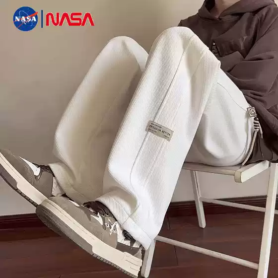 NASA Collaboration White Casual Pants for Men, 2024 New Style, Loose-Fit Sweatpants for Fall, Heavyweight