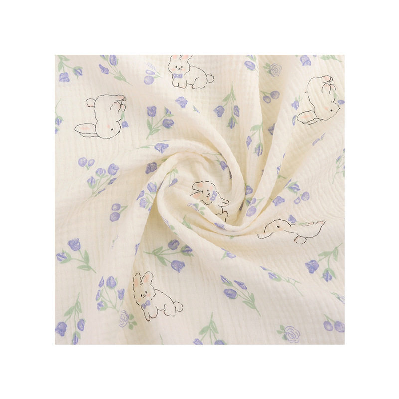Nanyao cotton double-layer gauze baby digital printing blue rabbit double-layer crepe washed baby home wear fabric
