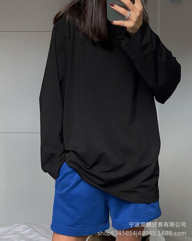 Womens Long Sleeve T Shirt Solid Color Oversized Fit 100 Cotton Casual Everyday Wear Wholesale Available