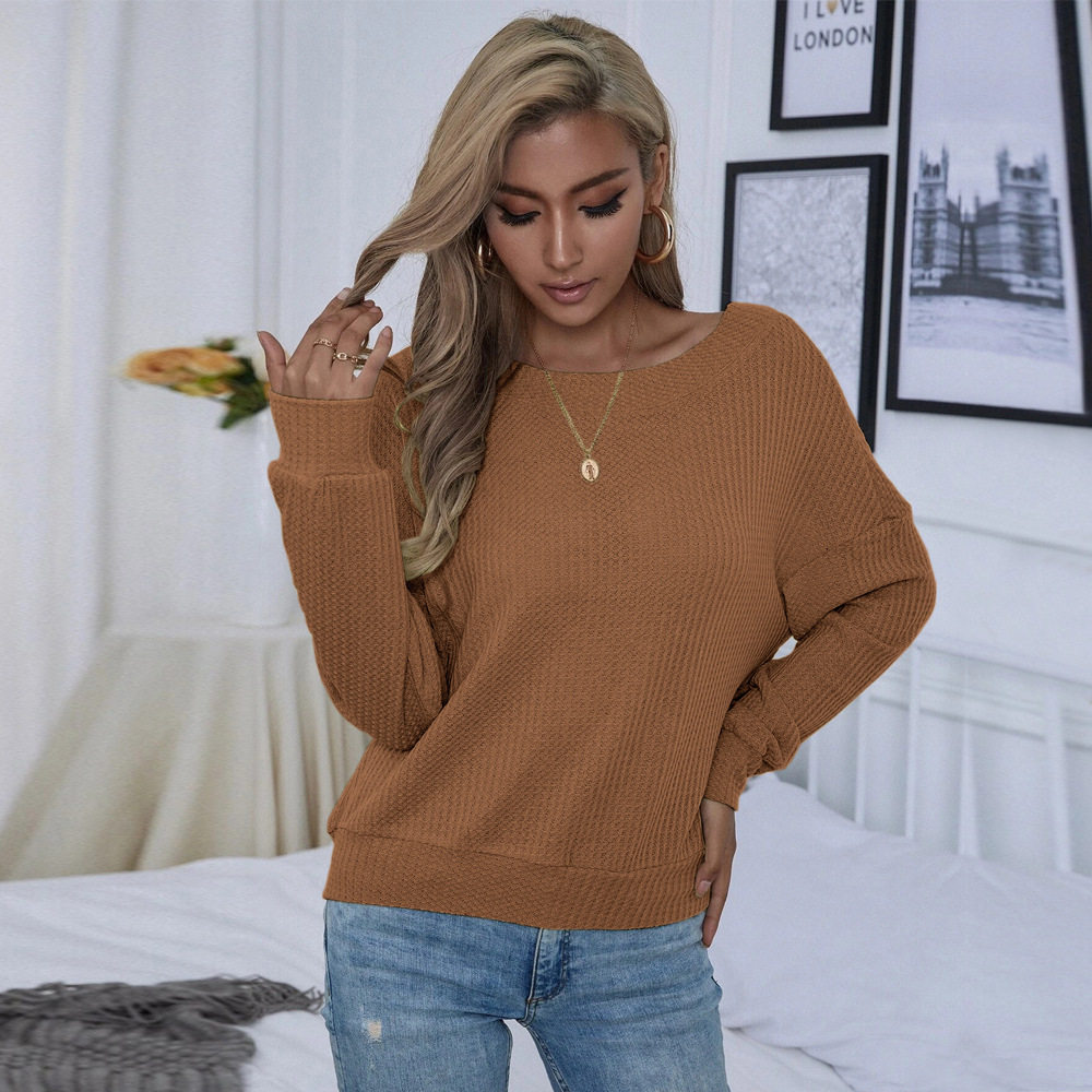 Womens Loose Casual Sexy Backless Long Sleeve T Shirt Spring Summer Waffle Fabric Comfortable Fit Wholesale Available
