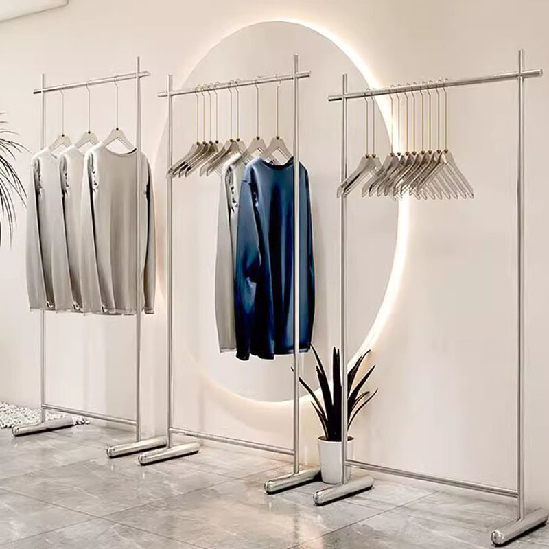 Clothing Store Display Rack Stainless Steel Simple Floor-to-Floor Nakajima Hanger for Men's and Women's Children's Clothing Store Shelf Display Props