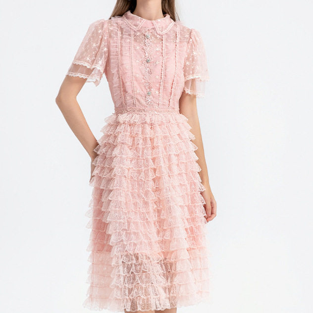 Floral Sequin Embellished Maxi Dress Ruffled Hem Bell Sleeves Elegant Design Summer Fashion for Women Wholesale