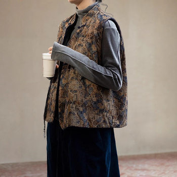 Women's Autumn Suit New Chinoiserie Two-Piece Set Retro Literary Cotton and Linen Vest 221135 Wide-Leg Pants 221121