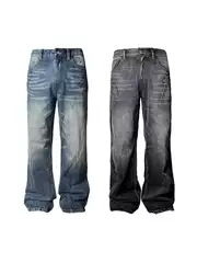 Wednesday Closed American Trendy Brand Retro Gradient Washed Jeans Men's Loose Straight Wide-Leg Autumn Long Pants