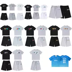 Cross-border foreign trade Trapstar short sleeve suit rainbow letter gradient towel embroidery loose casual shorts suit