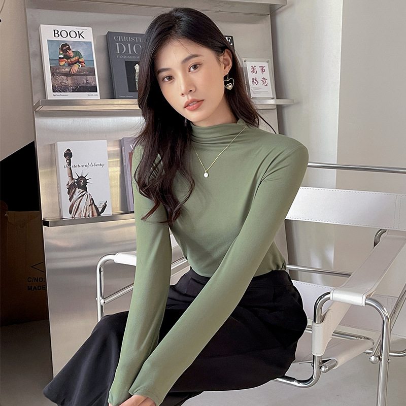 牛奶丝半高领打底衫女秋冬纯色内搭堆堆领修身长袖t恤面膜秋衣潮