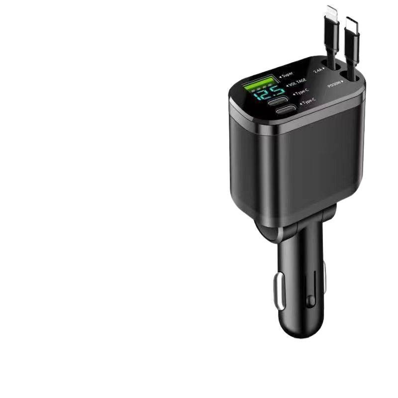 2025 New Super Fast Charging Car Charger Four-In-One Comes with Retractable Android Apple Cable Universal Multi-Function