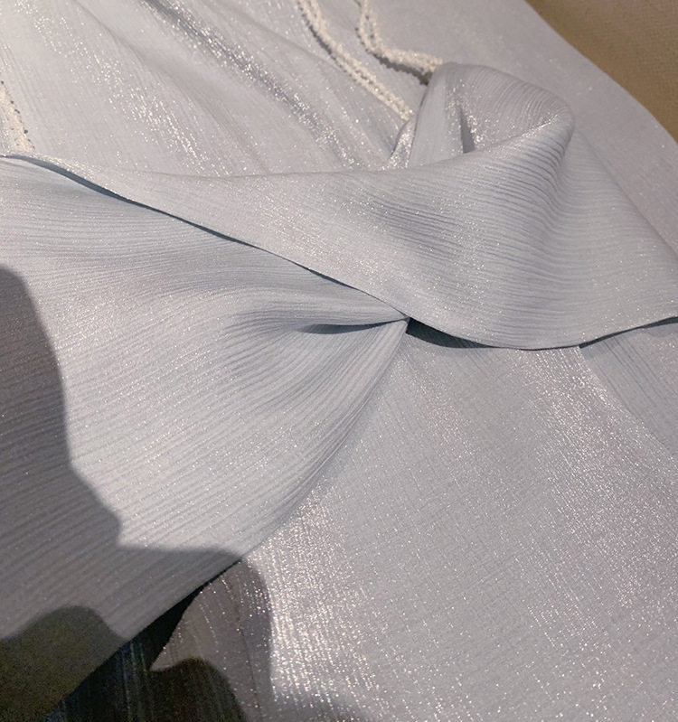Đầm maxi nữ thắt eo phong cách Pháp cổ điển — Trắng, Xanh nhạt chi tiết 12