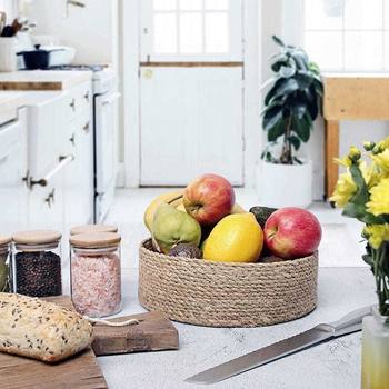 Storage Basket Woven Basket Organization Storage Straw Storage Table Rattan Basket Round Storage Box Snack Fruit and Vegetable Basket