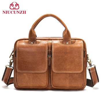 Amazon Hot Selling Men's Genuine Leather Handbag Vintage Top Layer Cowhide Briefcase Casual Portable Crossbody Bag Wholesale