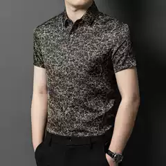 2024 Summer Mulberry Silk Men's Shirt High-End Light Luxury Fashion Middle-Aged Ice Silk Short Sleeve No-Iron Anti-Wrinkle Shirt