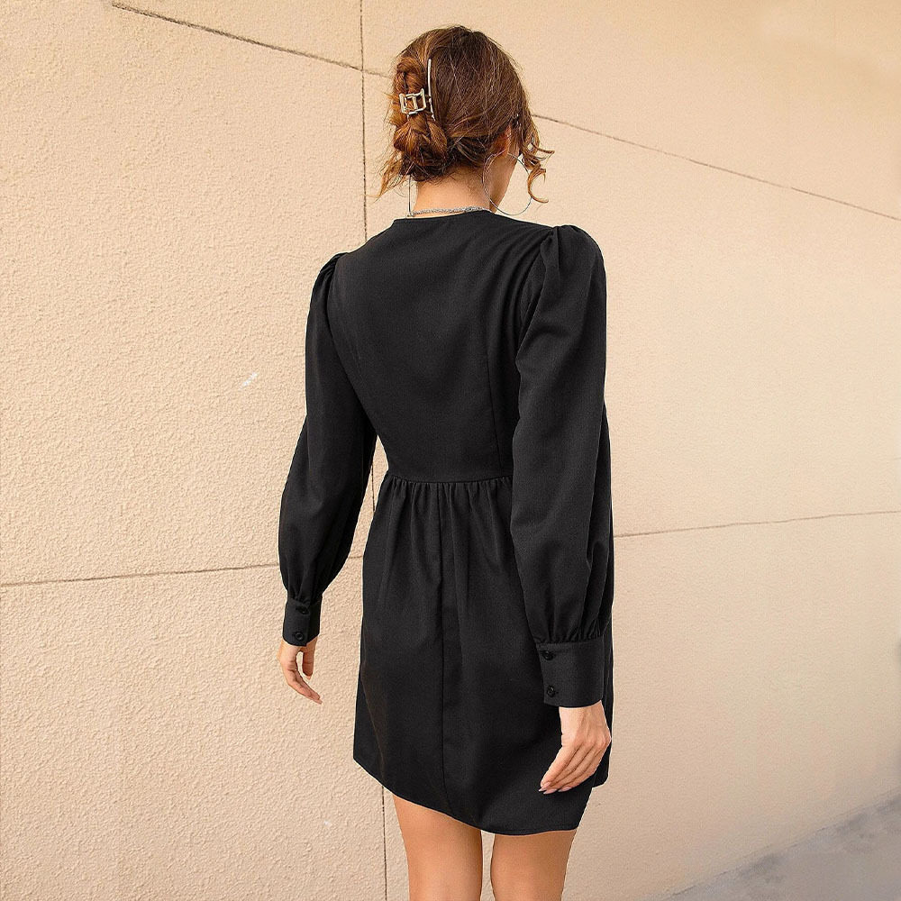 Womens A Line Dress Sexy V Neck Fitted Waist Puff Sleeves Spring Summer Fashion Wholesale Available