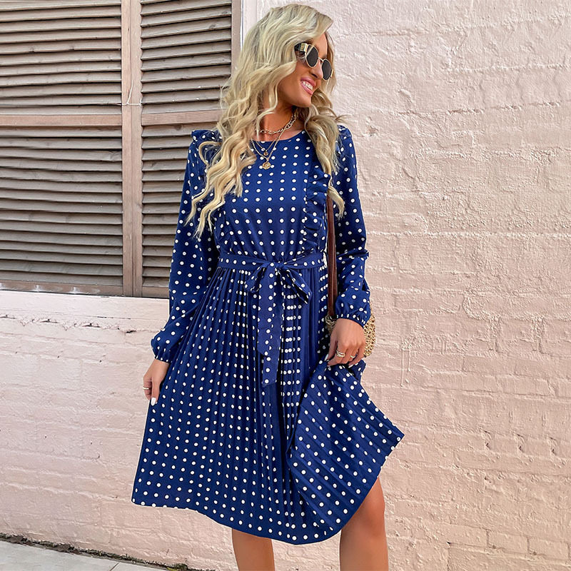Ruffled Long Sleeve Polka Dot Dress Fashionable Autumn Winter Style Perfect for Casual or Formal Occasions Wholesale