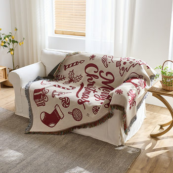 Cross-Border Christmas Sofa Towel Cover Cotton Yarn Winter Festive Atmosphere Decorative Cloth Blanket Anti-Cat Scratch Sofa Cushion