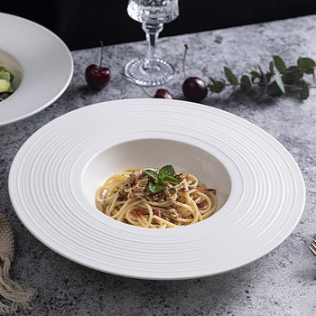 Pure White Ceramic Pasta Plate Ufo Plate Straw Hat Plate Pasta Plate Western Soup Plate Salad Bowl Western Tableware